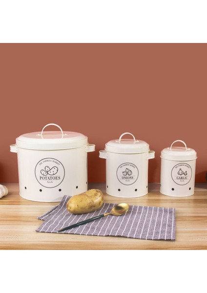 3pcs Patates Soğan ve Sarımsak Gıda Konteyneri Için Metal Mutfak Depolama Tenekeleri C Beyaz Multı (Yurt Dışından)
