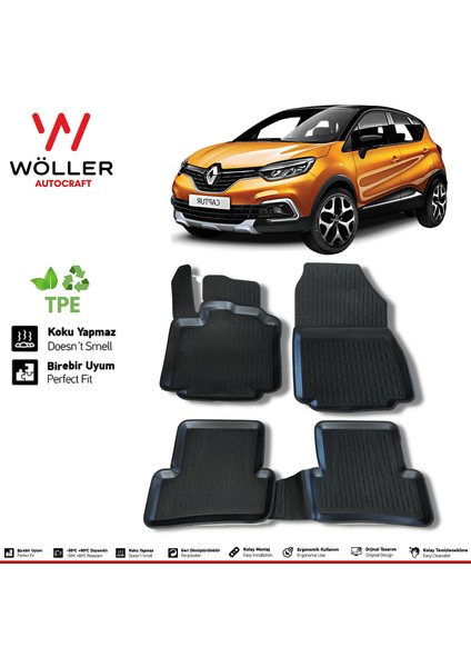 Renault Captur Paspas 2013 2019 Arası Uyumlu 3D Havuzlu Wöller Paspas