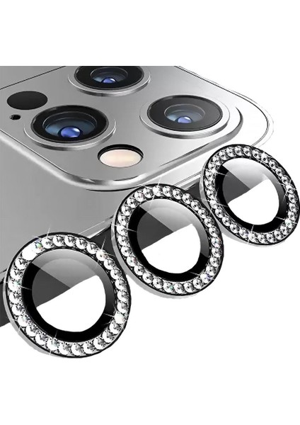 IPHONE 14 Pro/14 Pro Max Taşlı Siyah Kamera Koruyucu