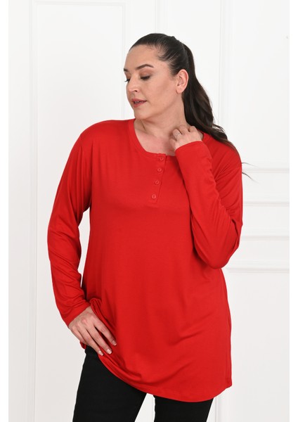 Kadın Düğme Detaylı Büyük Beden Bluz 1376-23 fiyatları