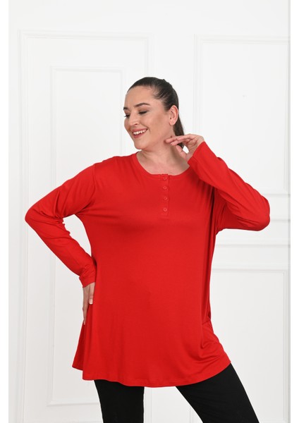 Kadın Düğme Detaylı Büyük Beden Bluz 1376-23 fırsatları