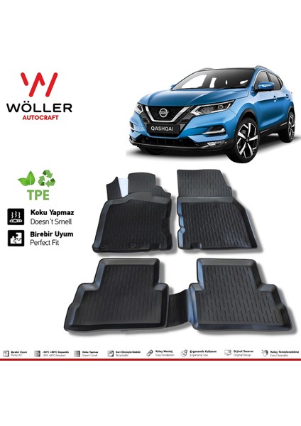 Nissan Qashqai Paspas 2014 2021 Arası 3D Havuzlu Wöller Paspas