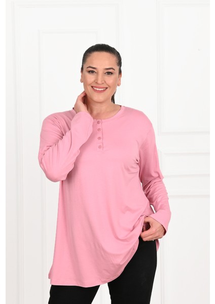 Kadın Düğme Detaylı Büyük Beden Bluz 1376-23 fiyatları