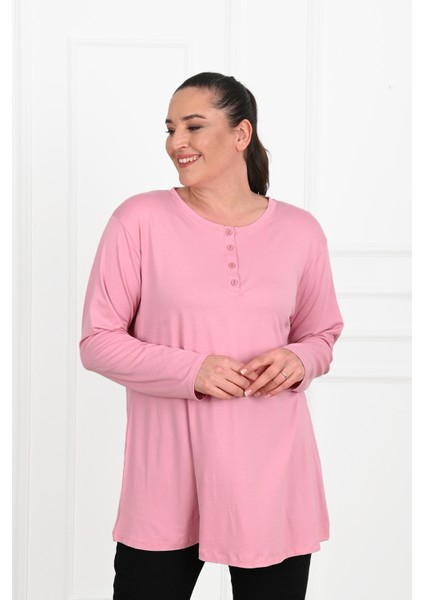 Kadın Düğme Detaylı Büyük Beden Bluz 1376-23 indirimleri