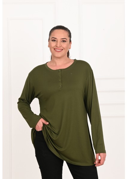 Kadın Düğme Detaylı Büyük Beden Bluz 1376-23 fiyatları