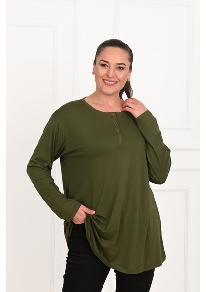 Kadın Düğme Detaylı Büyük Beden Bluz 1376-23 modelleri