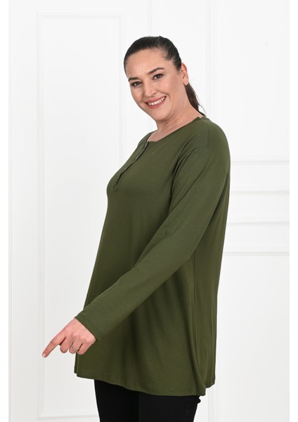 Kadın Düğme Detaylı Büyük Beden Bluz 1376-23 indirimleri