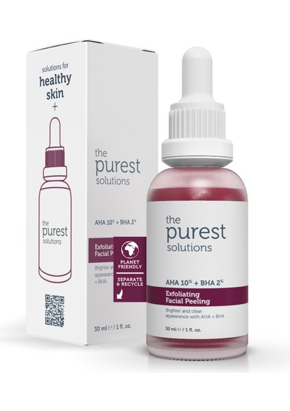 The Purest Solutions, AHA & BHA Canlandırıcı & Cilt Tonu Eşitleyici Kırmızı Peeling Cilt Serumu 30 ml  (Aha 10% + Bha 2%)