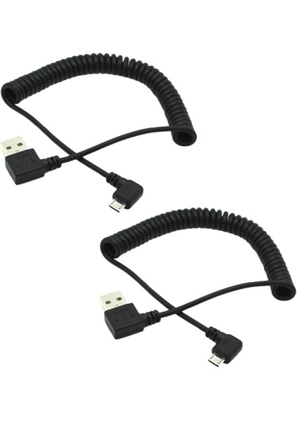 2 Adet 90 ° Açılı Sarmal USB 2.0 Erkek - Mikro 5pin Yay Kablosu (Yurt Dışından)