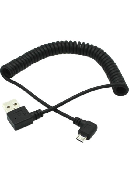 2 Adet 90 ° Açılı Sarmal USB 2.0 Erkek - Mikro 5pin Yay Kablosu (Yurt Dışından)