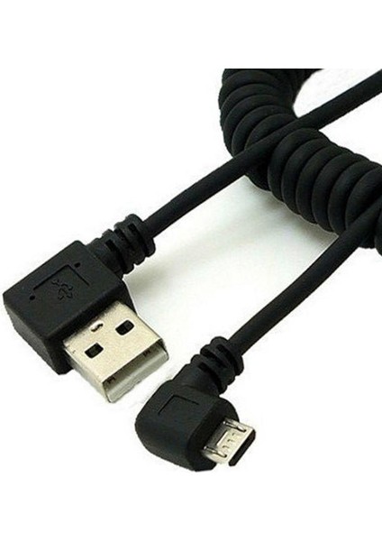 2 Adet 90 ° Açılı Sarmal USB 2.0 Erkek - Mikro 5pin Yay Kablosu (Yurt Dışından)