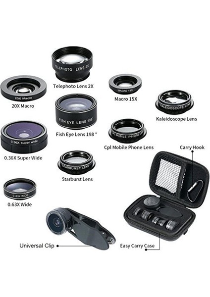Evrensel 9 Aradan 1 Telefon Kamera Lens Kiti 0.63X Geniş Açılı Cpl Klipli Diğer (Yurt Dışından) fırsatları