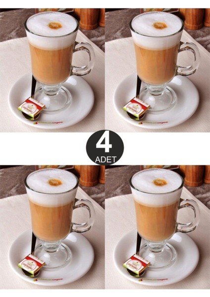 4'lü Kulplu Cam Latte Cappuccino Macchiato Nescafe Irish Coffee Kupası