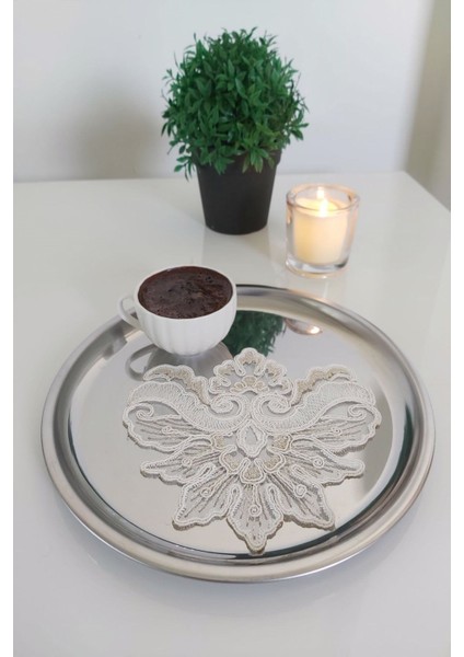 6 Adet Angelic Beyaz & Gold Fransız Tarzı Modern Bardak Altlığı & Kokteyl Peçetesi