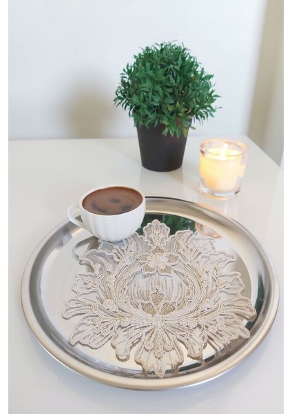 6 Adet Krem & Gold Fransız Tarzı Modern Simli Bardak Altlığı & Kokteyl Peçetesi