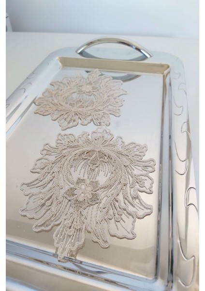 6 Adet Krem & Gold Fransız Tarzı Modern Simli Bardak Altlığı & Kokteyl Peçetesi fiyatları