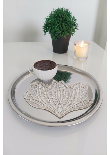 6 Adet Interest Beyaz & Gold Fransız Tarzı Modern Bardak Altlığı & Kokteyl Peçetesi