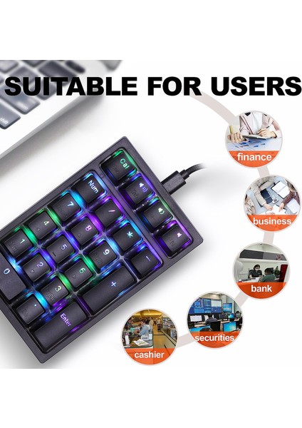 21 Keys Mekanik Sayısal Tuş Takımı Rgb LED Başlangıç Siyah Için Başlangıç Başlangıç (Yurt Dışından)