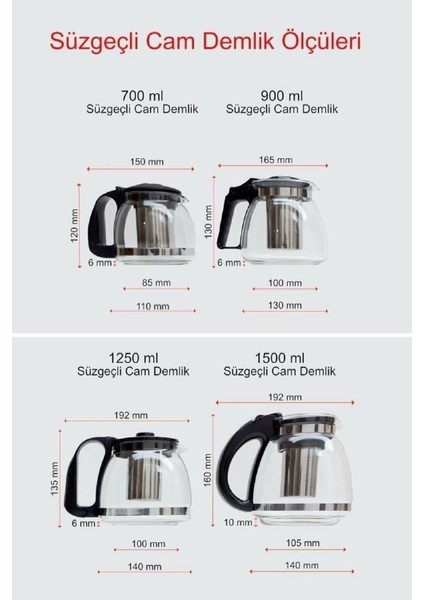 Süzgeçli Cam Demlik 900 ml Çay- Bitki Çayı Demliği