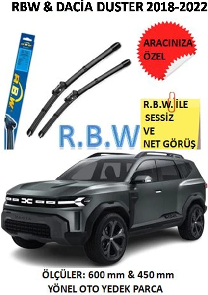 Rbw  Dacia Duster  (2018-2022)  Aracınız Için Özel Muz Tip Silecek Takımı ve Würth Polyester Örme Yarı Nitril Kaplama Mekanikçi Eldiveni Gri-Siyah No:9/l