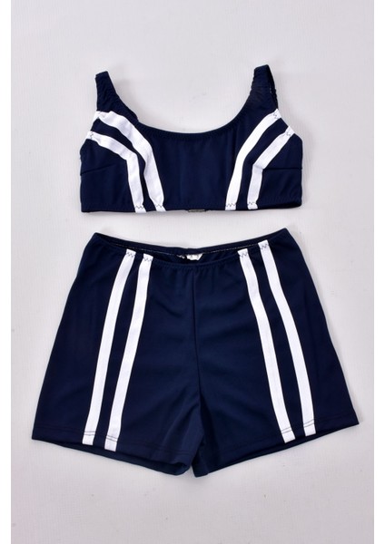 Kız Çocuk 330 Garson Şortlu Mayo Takım Lacivert