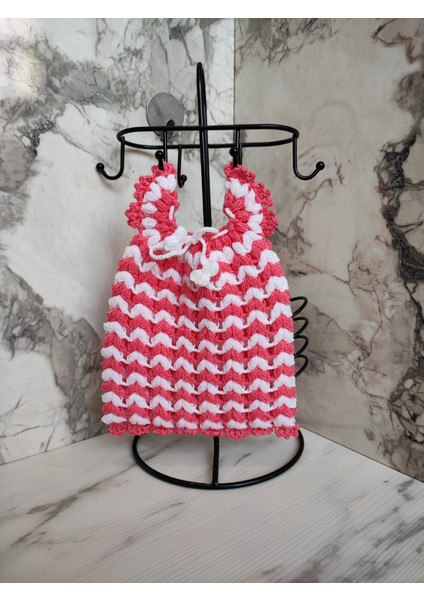 MadeByMayHand El Örmesi Banyo Lifi Çeyizlik Lif Melek Pembe-Beyaz Elbise