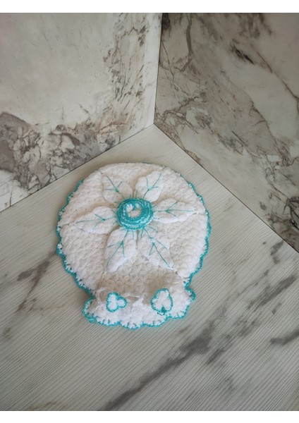 MadeByMayHand El Örmesi Banyo Lifi Çeyizlik Lif Mavi Çiçek Yuvarlak