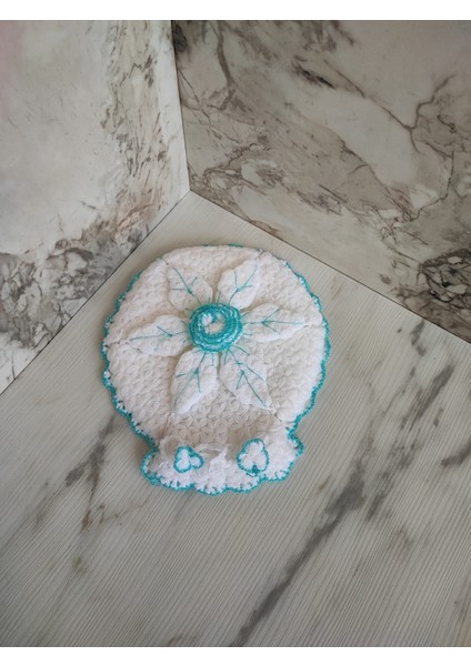 MadeByMayHand El Örmesi Banyo Lifi Çeyizlik Lif Mavi Çiçek Yuvarlak
