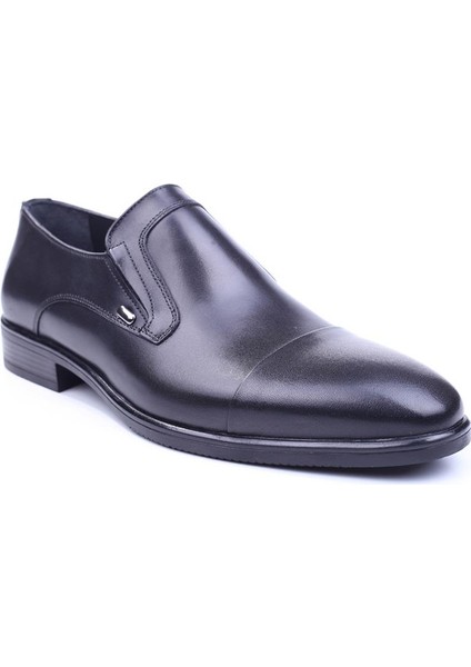 581 Erkek Deri Siyah Bağcıksız Klasik Kauçuk Ayakkabı