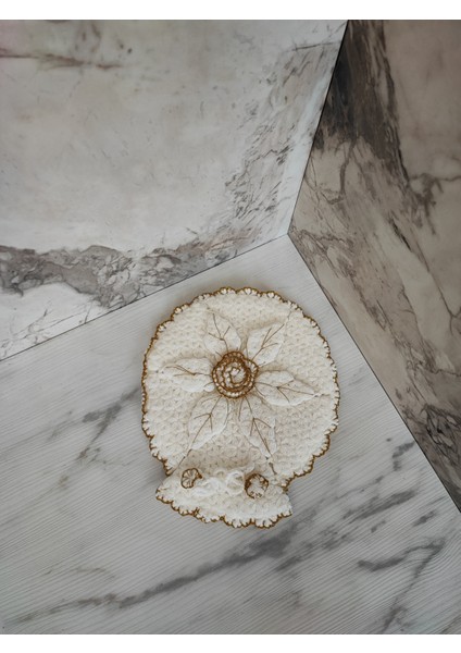 MadeByMayHand El Örmesi Banyo Lifi Çeyizlik Lif Sarı Simli Yuvarlak