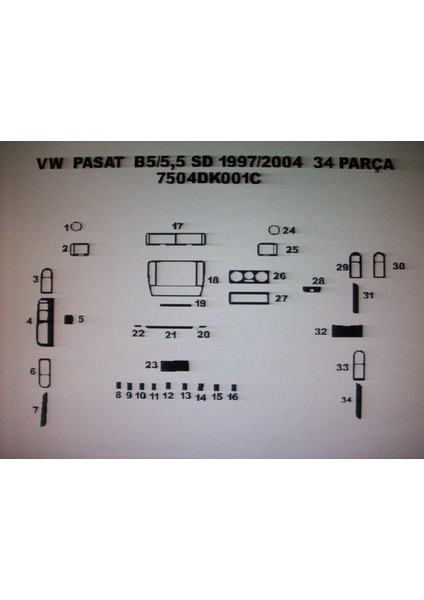 Wolkswagen Passat 1998 - 2005 Arası 33 Parça Double Teybe Göre Torpido Kaplama