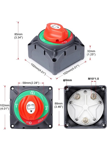 Tekne Akü Şalteri 500A 3p 1+2 Çift Devreli 12-24V On-Off