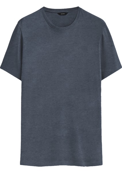 Basic Tişört Bisiklet Yaka Regular Fit Tshirt Erkek Pamuklu Düz  Melanj-Nakişli Q Logo