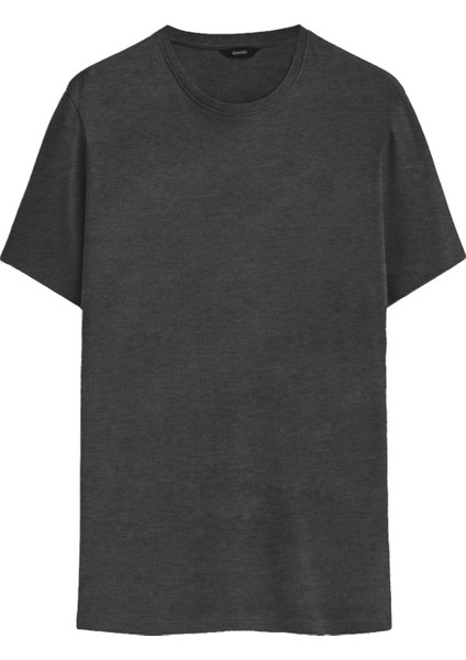 Basic Tişört Bisiklet Yaka Regular Fit Tshirt Erkek Pamuklu Düz  Melanj-Nakişli Q Logo