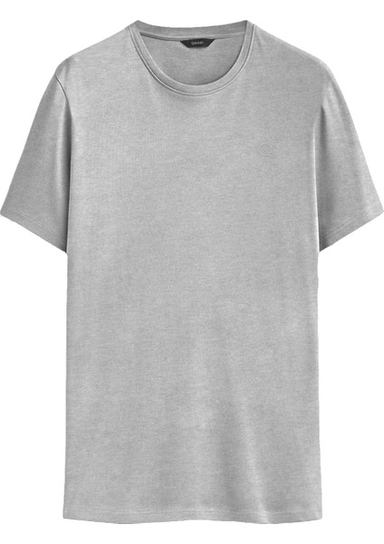 Basic Tişört Bisiklet Yaka Regular Fit Tshirt Erkek Pamuklu Düz Melanj-Nakişli Q Logo