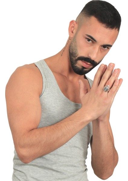 Erkek Antik Gümüş Kaplama Ayarlanabilir Alparslan Yüzük
