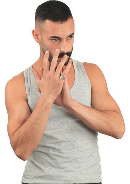 Erkek Antik Gümüş Kaplama Ayarlanabilir Dolama Formlu Kalın Zincir Yüzük
