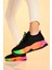 Günlük Siyah-Multi Kadın Sneaker Bağcıklı Triko Esnek Hafif ve Kalın Tabanlı Yürüyüş Spor Ayakkabı 2
