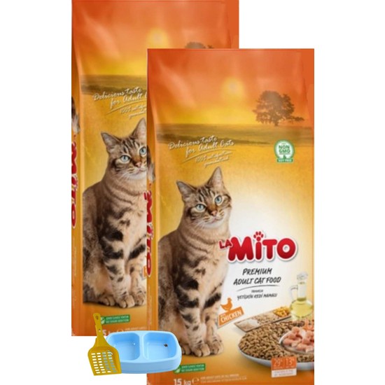 Mito Adult Cat Tavuklu Yetişkin Kedi Maması 1 kg x 2 Adet + Kürek + Mamalık