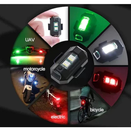 EC Shop Trendlıfeoto 2 Adet Mini Çakar Rgb Drone Bisiklet Uçak Motosiklet Otomotiv LED Çakar Lamba