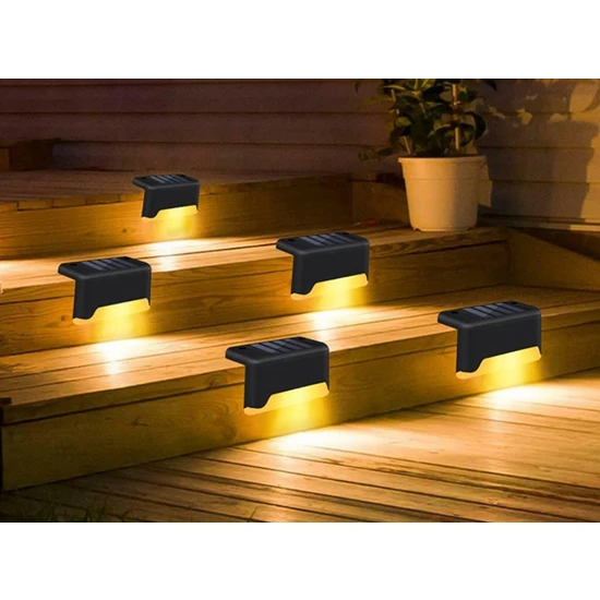 Hubstein Solar Güneş Enerjili Şarj Edilen Köşebent Merdiven Veranda Bahçe LED Lamba Siyah