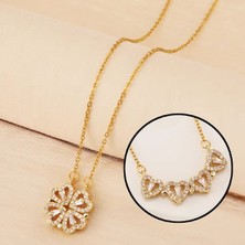 Vipfoni Mıknatıslı Açılıp Kapanabilen Zirkon Taşlı Kalp Yonca Kolye