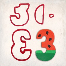 Butedo Karpuz Rakam 3 Detaylı Kurabiye Kalıp Seti 4 Parça