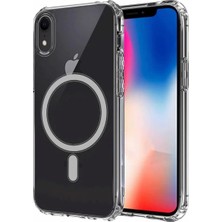 Apple iPhone Xr 6.1 Kılıf Magsafe Şarj Özellikli Şeffaf Sert Pc Embos Kapak Renksiz Telefon Kılıfı