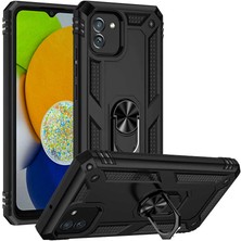 Lopard Samsung Galaxy A03 Kılıf Vega Yüzük Standlı Military Armor Ring Zırh Kapak Siyah Telefon Kılıfı