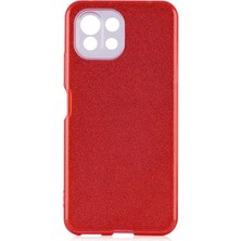 Xiaomi Mi 11 Lite Kılıf Shining Parlak Simli Silikon Kapak Kırmızı Telefon Kılıfı