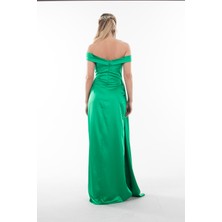 Feminist Benetton Drape Detaylı Beden Parçalı Yırtmaçlı Saten Abiye Elbise 1302007.43510