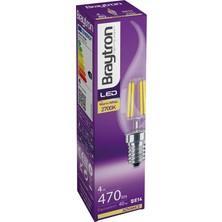 Braytron BA35-00410-BRAYTRON 4W 2700K Sarı Işık E14 Kıvrık Mum LED Rustik Ampul 5'li Paket