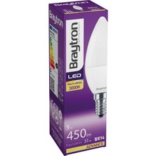 Braytron BA09-00510-BRAYTRON 5W 3000K Sarı Işık E14 Mum LED Ampul 5 Li Paket