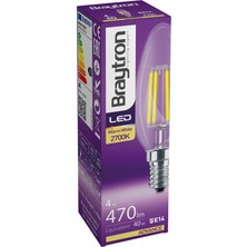 Braytron BA36-00410-BRAYTRON 4W 2700K Sarı Işık E14 Mum LED Rustik Ampul 5 Li Paket